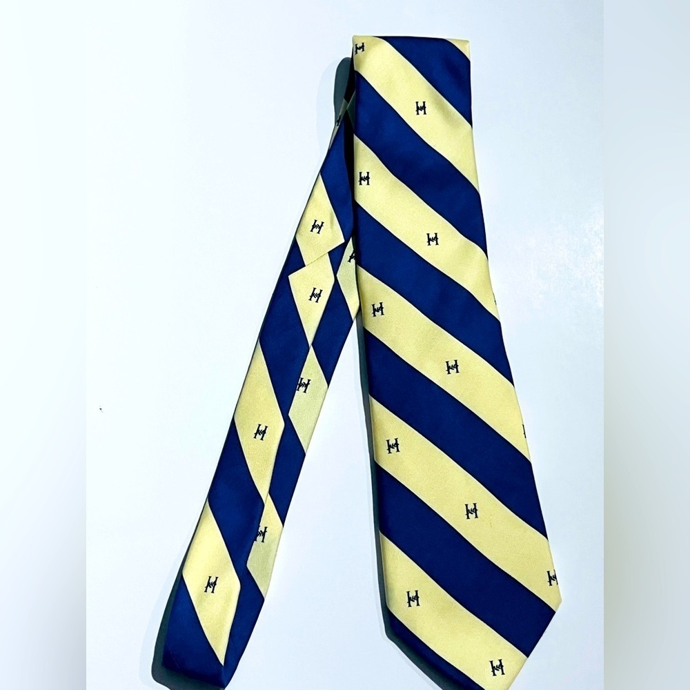 Vineyard Vines Silk Tie Blue Yellow Stripe Custom High Point Preppy Academia Tie